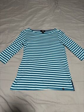 Lands' End Teal and White Striped Boatneck Tee